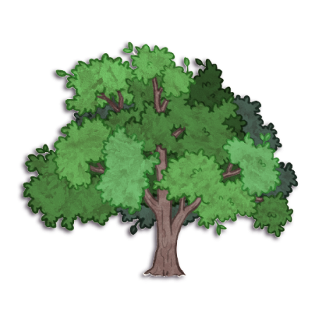 Bouton d’entrée vers le chapitre 4 des Jardins de Métis. Illustration d’un pommetier rempli de feuilles.