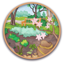 Bouton d'entrée vers le chapitre 3 des Jardins de Métis. Le chapitre n'a pas encore été complété.